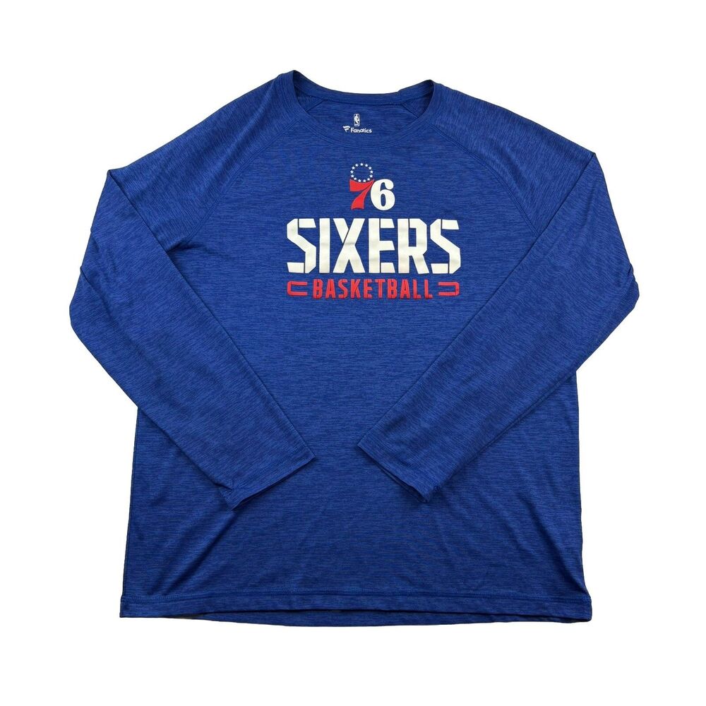 Philadelphia 76ers Basketball Long Sleeve Shirt Mens L Blue Fanatics Sixers NBA